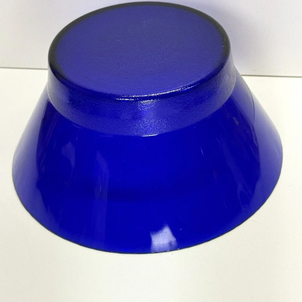 MCM Vintage Cobalt Blue Glass Serving‎ Bowl MCM Textured Bottom HTF